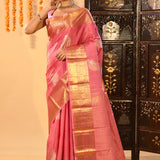 Pink Gold Zari Butti Kanjivaram Silk Saree