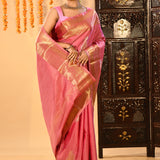 Pink Gold Zari Butti Kanjivaram Silk Saree