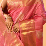Pink Gold Zari Butti Kanjivaram Silk Saree