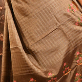 Beige Checks With Embroidered Floral Border Designer Saree