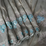 Grey Embellished Organza Designer Saree