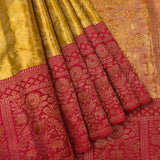 Sunshine Yellow & Crimson Floral Kanjivaram Silk Saree