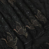 Black Organza Saree With Hand Embroidered Beaded Crane & Floral Motifs