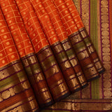 Bright Orange Kanjivaram Silk Saree With Multi-Color Border