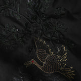 Black Organza Saree With Hand Embroidered Beaded Crane & Floral Motifs