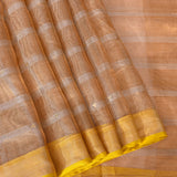Beige Tissue  Embroidery Saree With Woven Stripes And Yellow Satin Border
