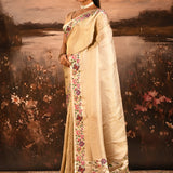 Shimmery Gold With Meenakari Floral Border Designer Tissue Saree