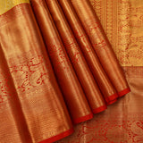 Vibrant Mustard Yellow Silk Saree With Parrot Motifs And Contrast Border