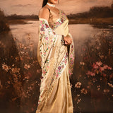 Shimmery Gold With Meenakari Floral Border Designer Tissue Saree