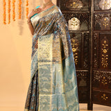 Peacock Lagoon Floral Brocade Kanjivaram Tissue Saree