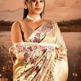 Shimmery Gold With Meenakari Floral Border Designer Tissue Saree