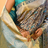 Peacock Lagoon Floral Brocade Kanjivaram Tissue Saree