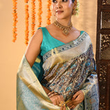 Peacock Lagoon Floral Brocade Kanjivaram Tissue Saree