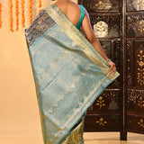 Peacock Lagoon Floral Brocade Kanjivaram Tissue Saree