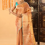 Peach Gold Contrast Tissue Kanjivaram Silk Saree