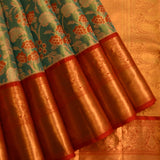 Sage Green Floral Kanjivaram Silk Saree