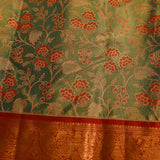 Sage Green Floral Kanjivaram Silk Saree