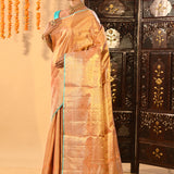 Peach Gold Contrast Tissue Kanjivaram Silk Saree