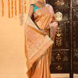 Peach Gold Contrast Tissue Kanjivaram Silk Saree