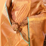 Peach Gold Contrast Tissue Kanjivaram Silk Saree