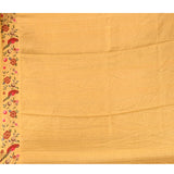 Honey Yellow With Checks And Floral, Birds Motif Border Designer Saree