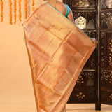 Peach Gold Contrast Tissue Kanjivaram Silk Saree