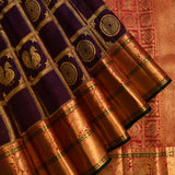 Royal Blue Silk Saree With Stylized Tree Motifs And Contrast Pink Border