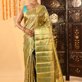 Pistachio Green Contrast Tissue Kanjivaram Silk Saree