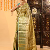 Pistachio Green Contrast Tissue Kanjivaram Silk Saree