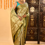 Pistachio Green Contrast Tissue Kanjivaram Silk Saree