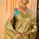 Pistachio Green Contrast Tissue Kanjivaram Silk Saree