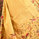 Honey Yellow With Checks And Floral, Birds Motif Border Designer Saree