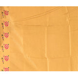 Golden Yellow Striped With Rose And Bird Motif Embroidered Border Designer Saree