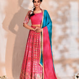 Bright Pink Tissue Silk Lehenga Set