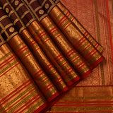 Deep Maroon Checked Kanjivaram Silk Saree