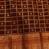 Deep Maroon Checked Kanjivaram Silk Saree