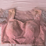 Pink Net Saree With Hand Embroidered Sequin And Bead Work