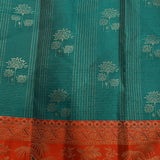 Teal Grid-Patterned Peacock Border Kanjivaram Silk Saree