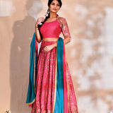 Bright Pink Tissue Silk Lehenga Set