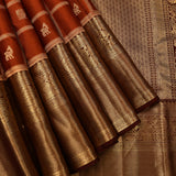 Regal Brown Kanjivaram Silk Saree With Animal Motif Checks