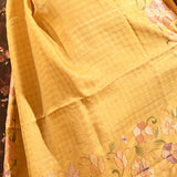 Golden Yellow Checkered With Multicolor Floral Motif Border Designer Saree