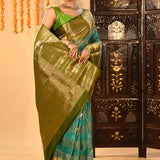 Persian Green Silk Blend Kanjivaram Saree