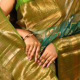 Persian Green Silk Blend Kanjivaram Saree