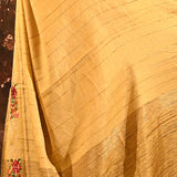 Golden Yellow Dotted Weave With Floral Leaf Border Designer Saree