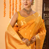 Sunset Yellow With Gold Zari Butti Kanjivaram Silk Saree