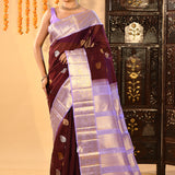 Chocolate Brown Lavender Butti Kanjivaram Silk Saree