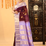 Chocolate Brown Lavender Butti Kanjivaram Silk Saree
