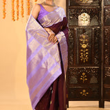 Chocolate Brown Lavender Butti Kanjivaram Silk Saree