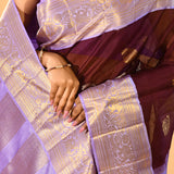 Chocolate Brown Lavender Butti Kanjivaram Silk Saree
