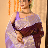 Chocolate Brown Lavender Butti Kanjivaram Silk Saree
